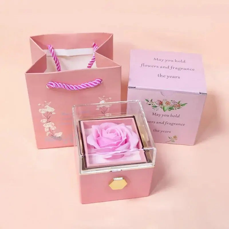 Rotating Eternal Rose Jewelry Box - Ideal for Rings, Earrings, and Necklaces None