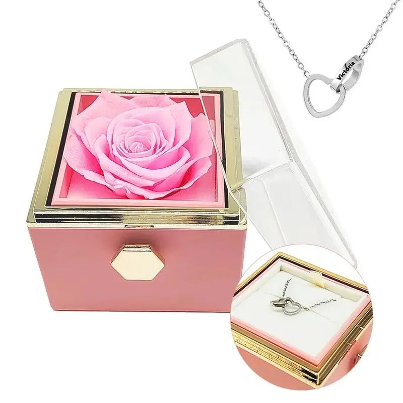 Rotating Eternal Rose Jewelry Box - Ideal for Rings, Earrings, and Necklaces None