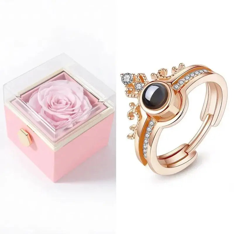 Rotating Eternal Rose Jewelry Box - Ideal for Rings, Earrings, and Necklaces None