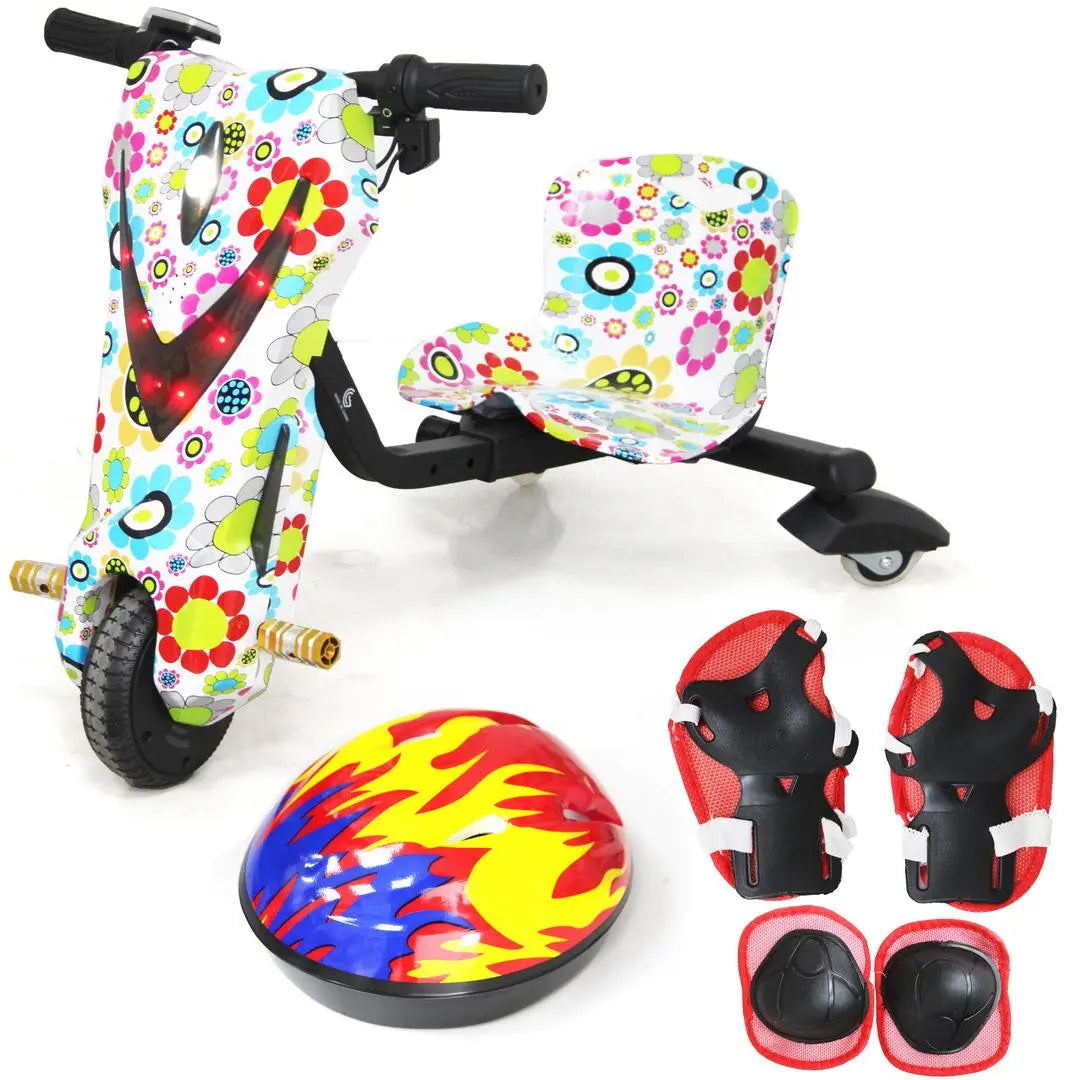 Drifting Electric Scooter for Kids & Adults - 350W Motor, 36V Battery, Safety Gear, 6 & 8 Tires (Flo Leaders