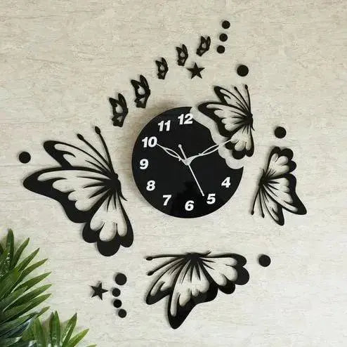 Butterflies and Stars Wall Clock None