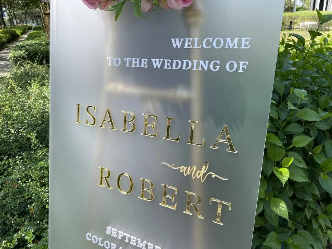 Acrylic Wedding Welcome Sign with 3D Gold Mirror Names - Modern Wedding Decor None