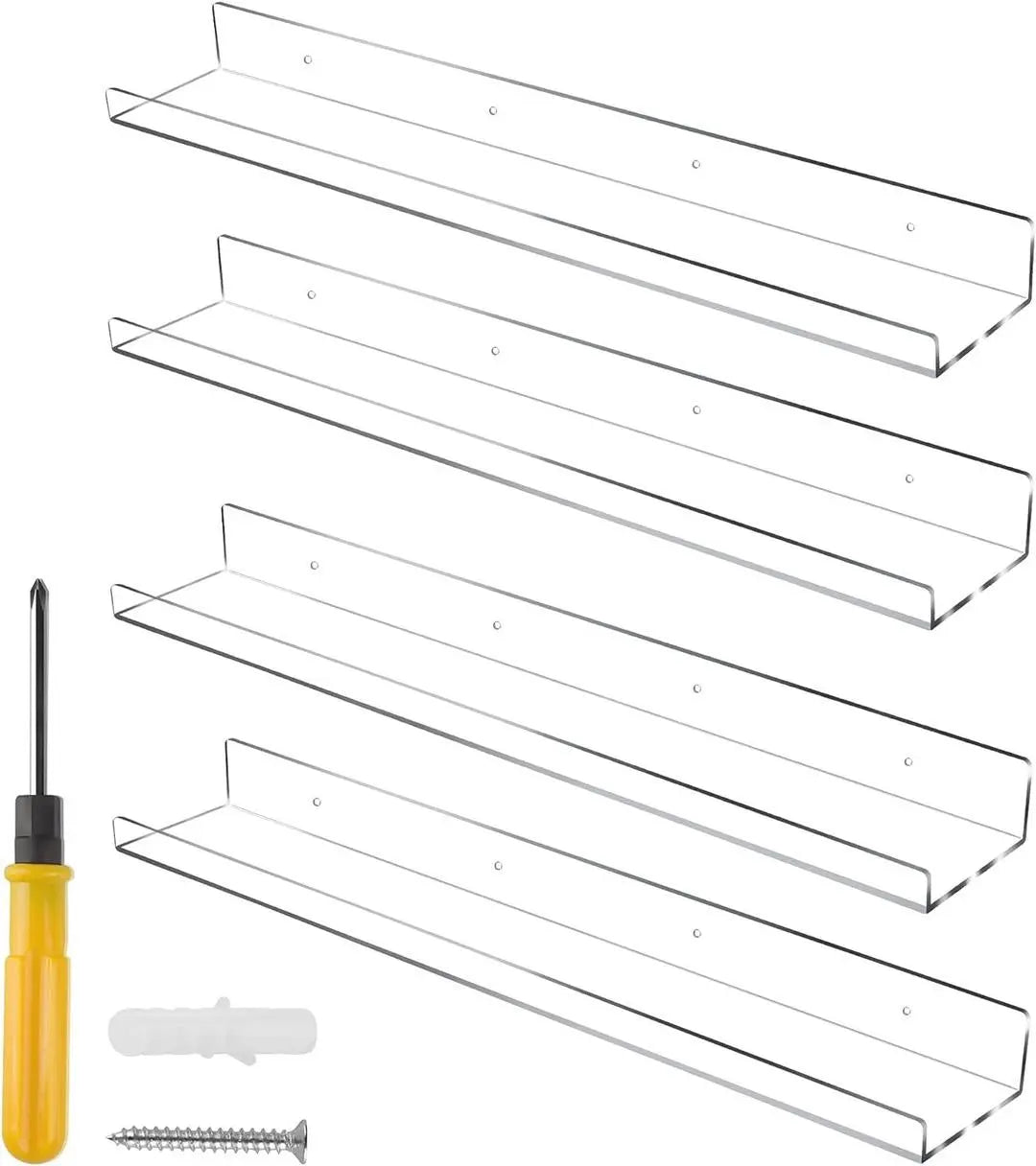 24-Inch Clear Floating Acrylic Shelves, 4-Pack None