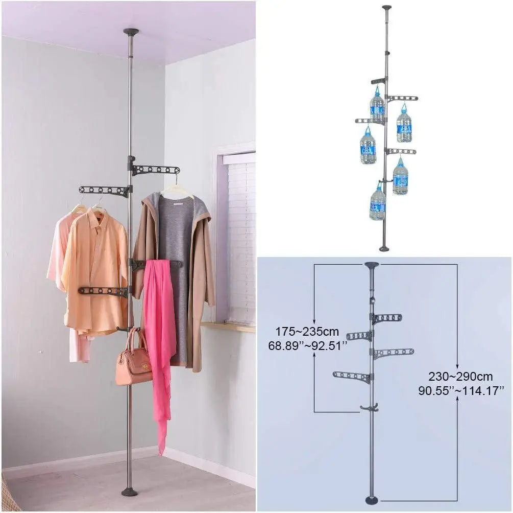 3-Tier Adjustable Vertical Laundry Pole & Garment Rack None