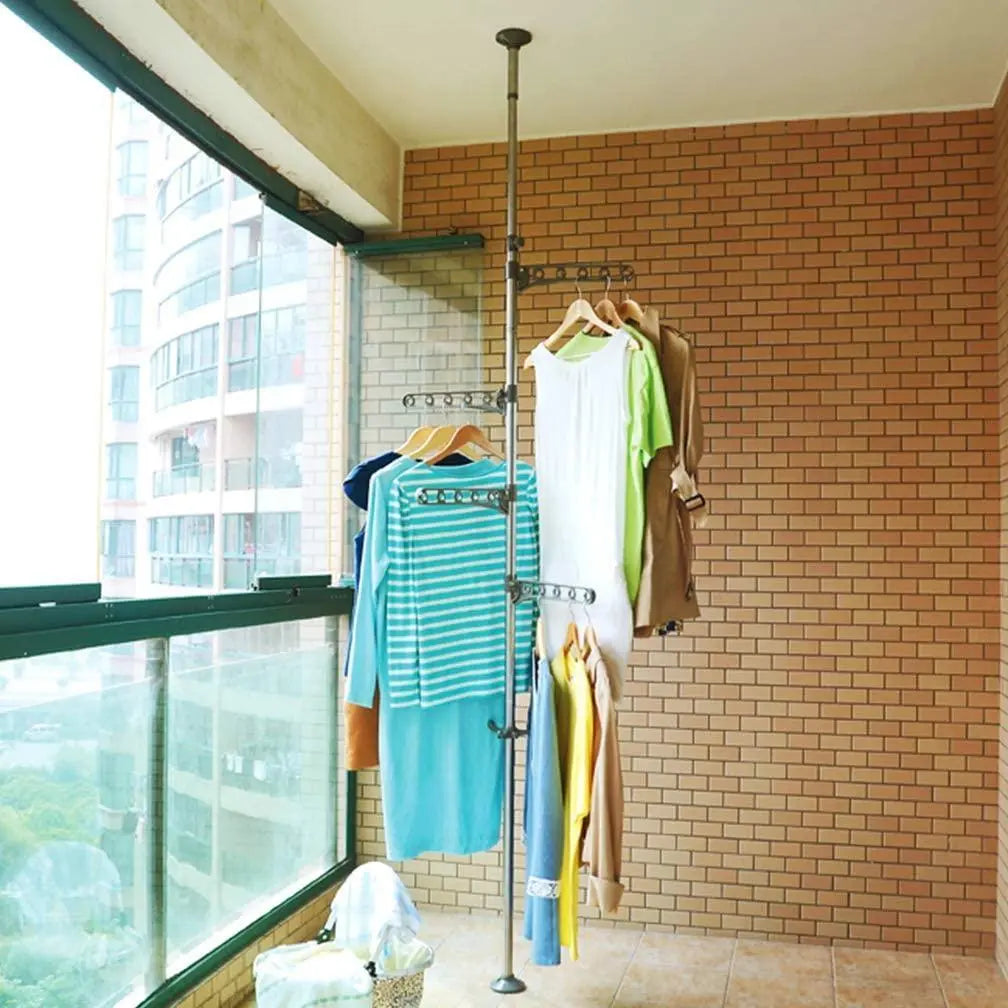 3-Tier Adjustable Vertical Laundry Pole & Garment Rack None