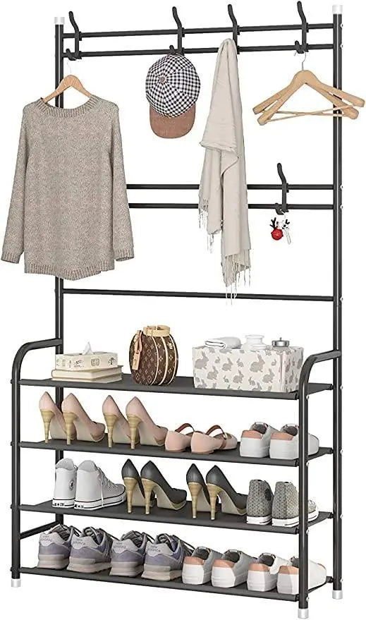 4-Tier Multipurpose Rack for Clothes, Coats, and Shoe Storage None