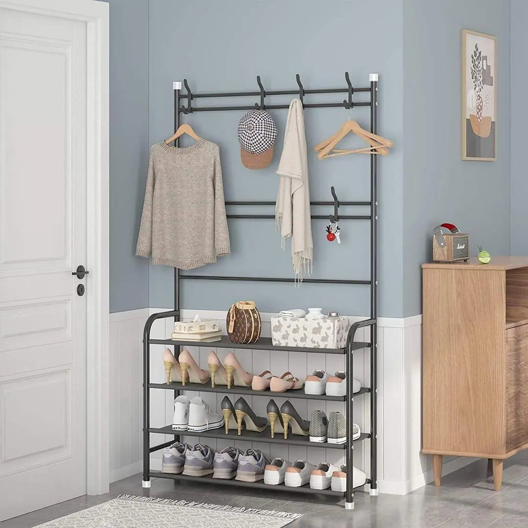 4-Tier Multipurpose Rack for Clothes, Coats, and Shoe Storage None