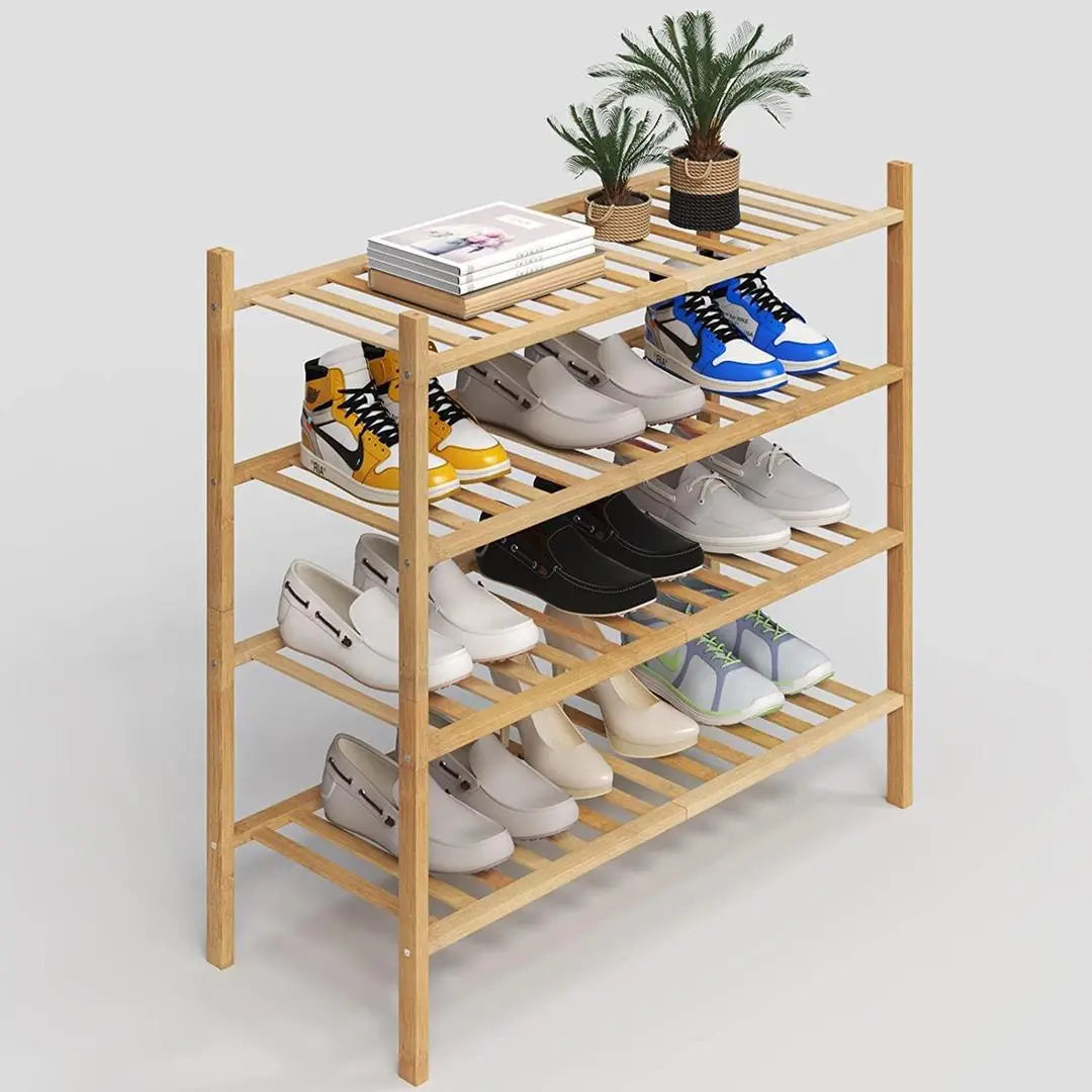 4-Tier Free Standing Stackable Bamboo Shoe Rack None