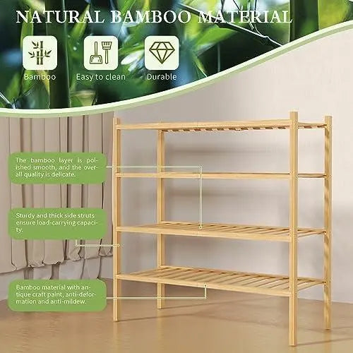 4-Tier Free Standing Stackable Bamboo Shoe Rack None