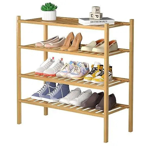 4-Tier Free Standing Stackable Bamboo Shoe Rack None