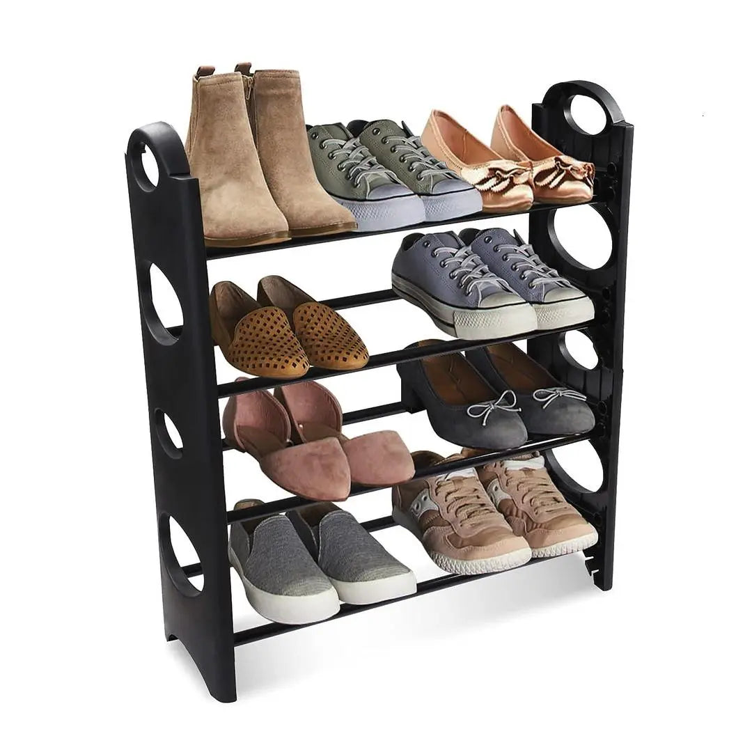 Foldable Lightweight Plastic Shoe Rack with 4 Shelves & Iron Rods None