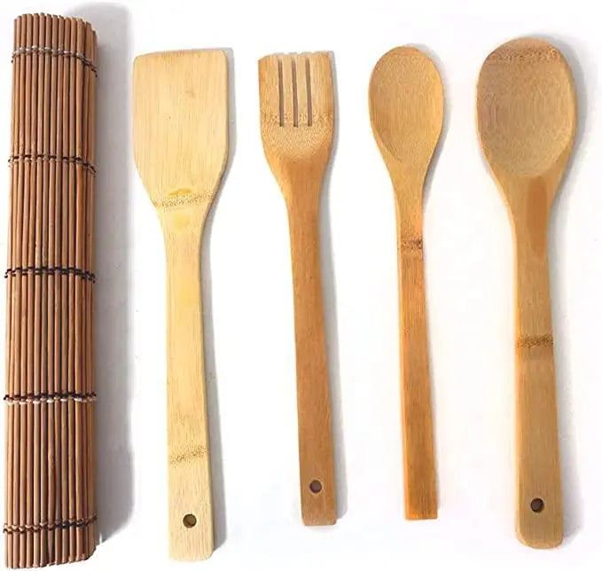 5 Pcs Bamboo Travel Cutlery Kit None