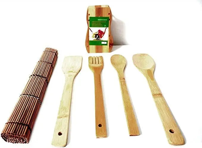 5 Pcs Bamboo Travel Cutlery Kit None