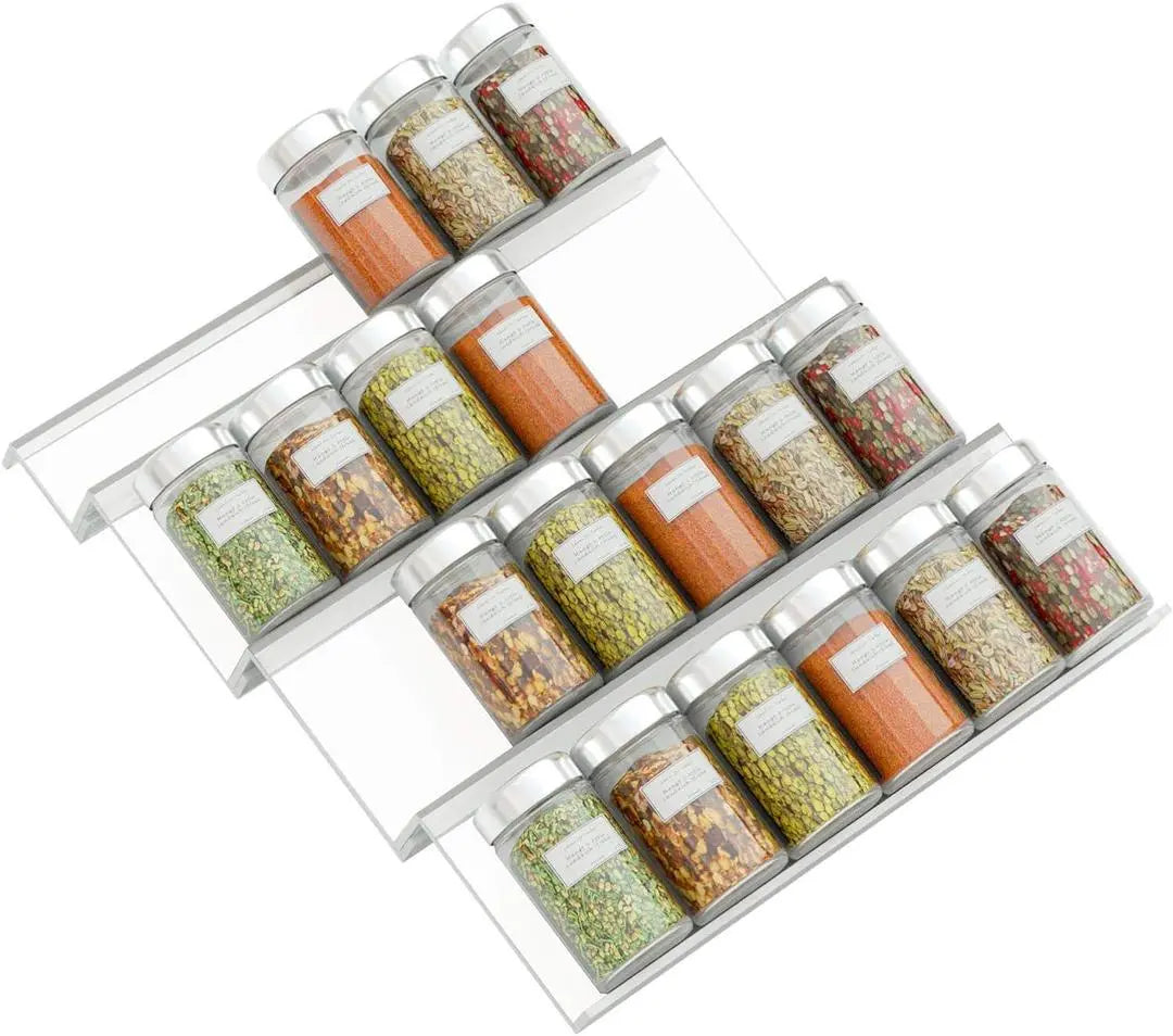 4-Tier Acrylic Spice Rack Drawer Organizer for Kitchen Cabinets None