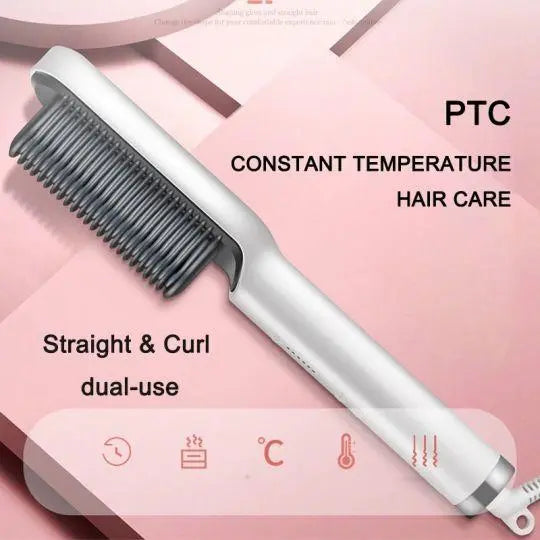 5-Level Heat Hair Straightening & Curling Brush None