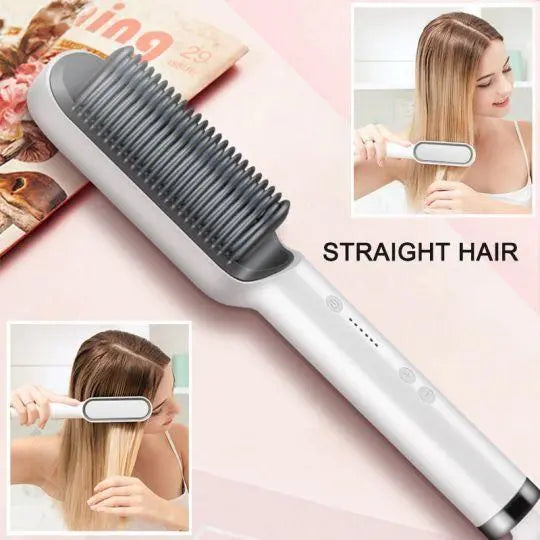 5-Level Heat Hair Straightening & Curling Brush None