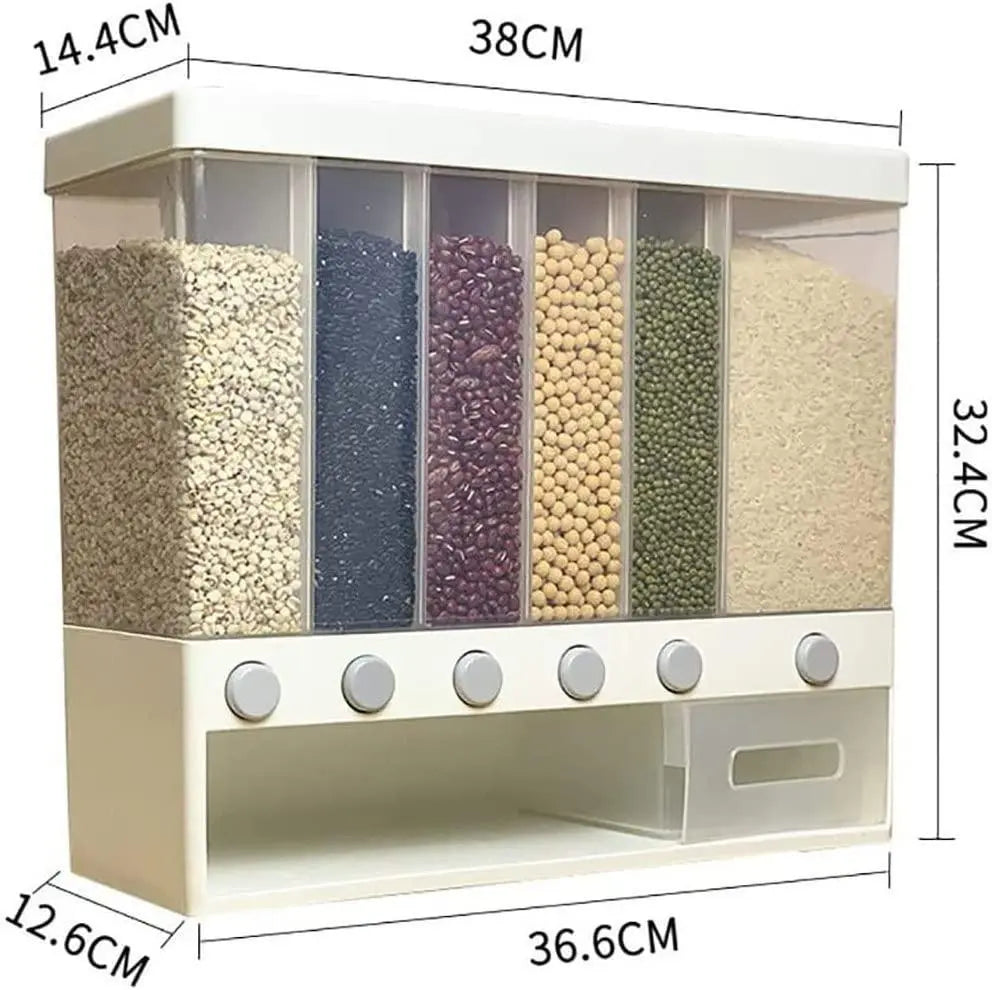 Adjustable 6-Grid Wall-Mounted Storage for Dry Grains - Genmarty