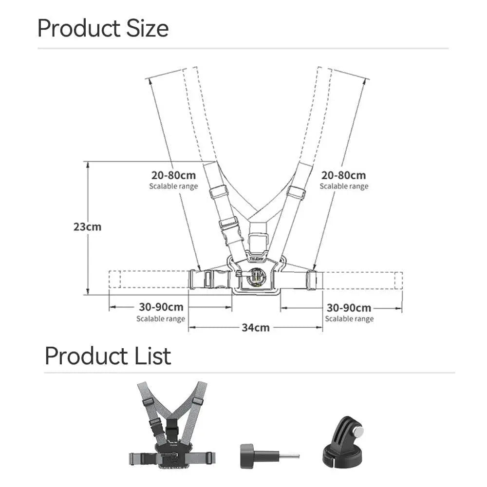 TELESIN Chest Strap Mount Dual Angle For GoPro Insta360 DJI Action Camera, 21122402 - Genmarty