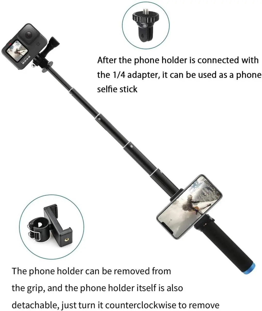 TELESIN Selfie Stick Monopod With Tripod Mount For GoPro HERO DJI Osmo Insta360, 20121303 TELESIN