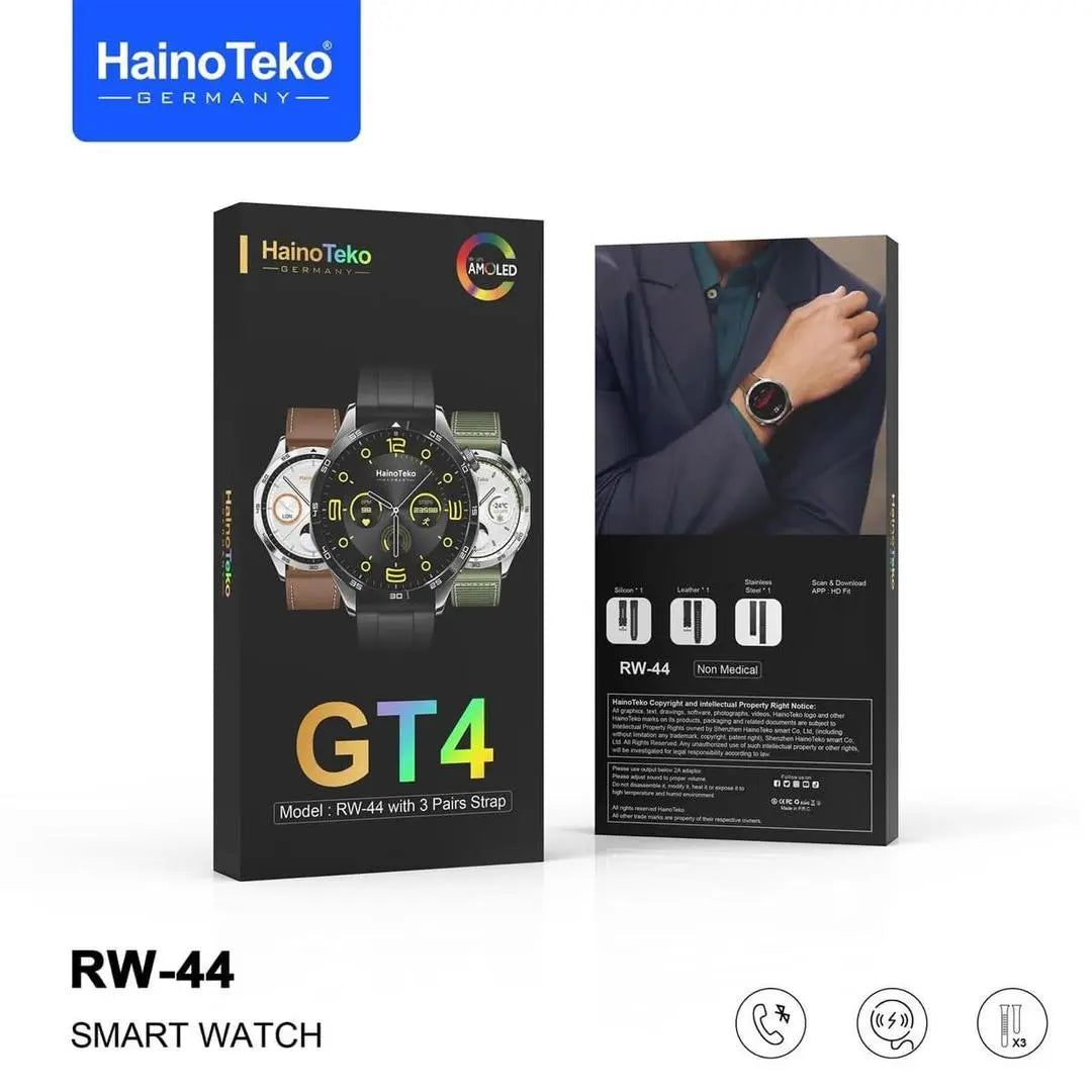 Haino Teko Germany RW44 Smartwatch with 3 Pair Straps – For Gents - Genmarty