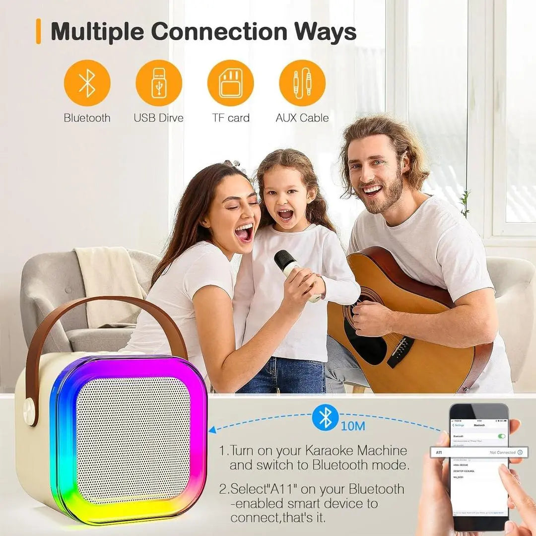 Mini Portable Karaoke Machine with Bluetooth Speaker & 2 Wireless Microphones - Genmarty