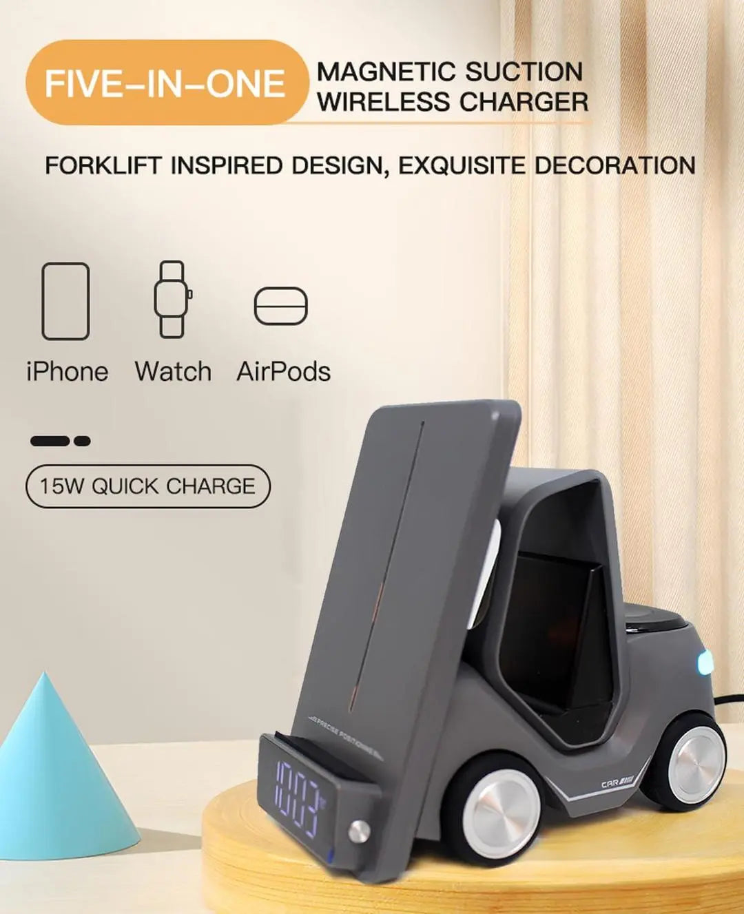 Forklift 5-in-1 Smart Desktop Charger with 15W Wireless Phone Charging None