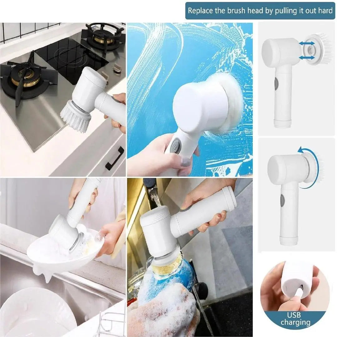 USB Rechargeable Electric Cleaning Brush for Bathroom & Kitchen None